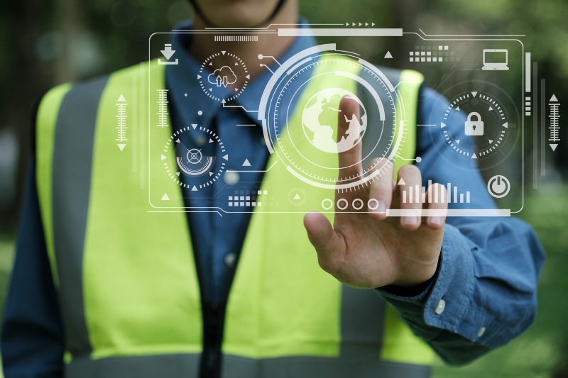 Construction Worker Using Wearable Technology for Enhanced Safety by Advanced Building Corporation